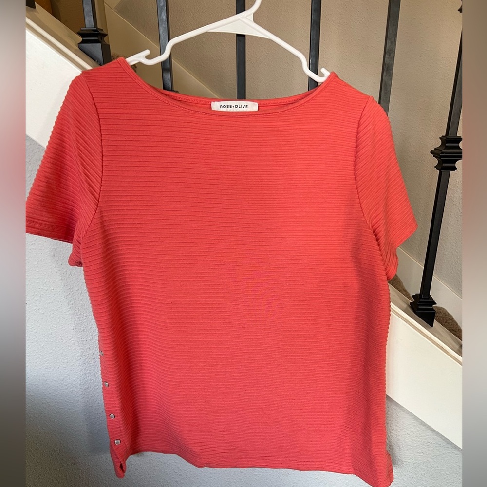 Rose & Olive- Coral Ribbed Shirt with Button Accents